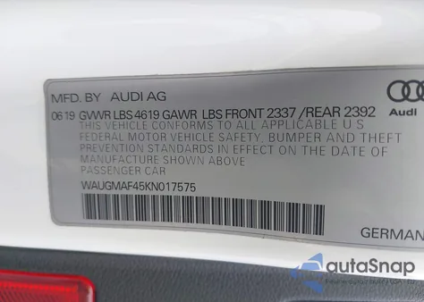 2019 Audi A4 40 Premium/40 Titanium Premium from USA, damaged, VIN WAUGMAF45KN017575